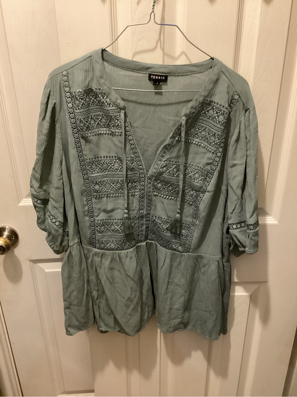 torrid Sage Green Embroidered Tunic Top